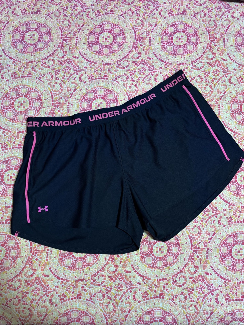 Under Armour Black Pink Athletic Running Shorts Elastic Waistband Size XL